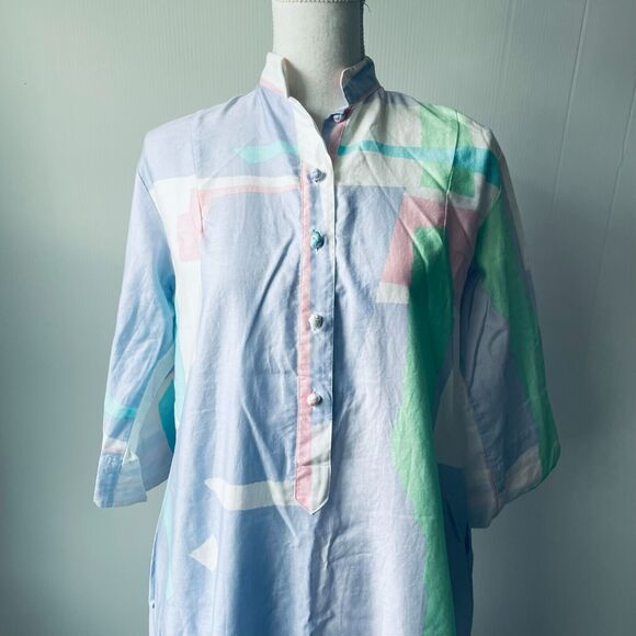 VTG Catherine Ogust Penthouse Gallery 70s Pastel Abstract House Dress Caftan OS - Picture 2 of 13